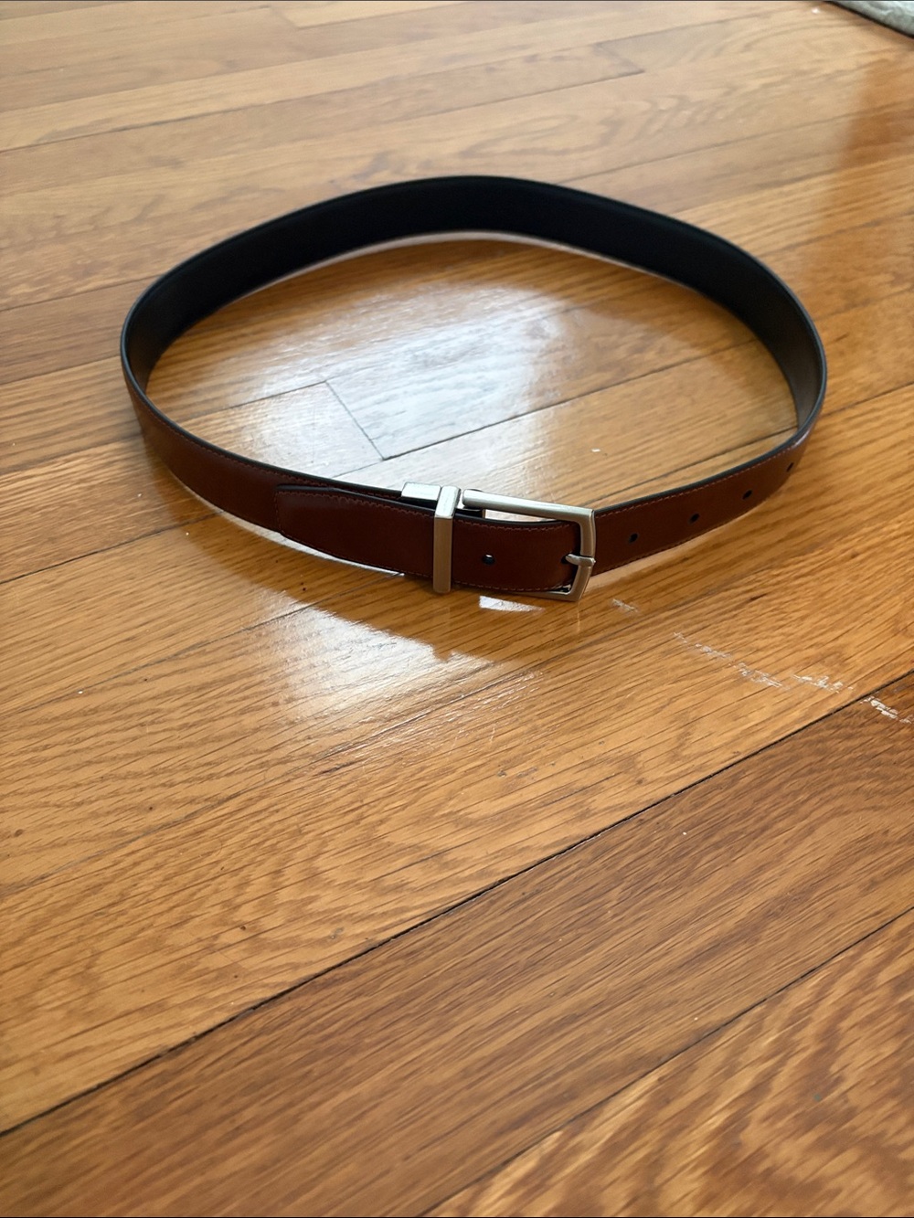 Classic Brown Leather Belt with Silver Buckle